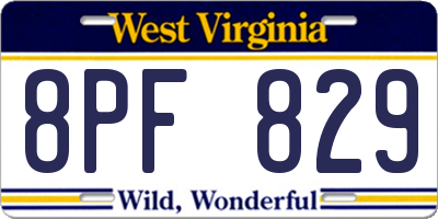 WV license plate 8PF829