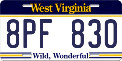 WV license plate 8PF830