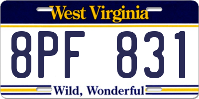 WV license plate 8PF831