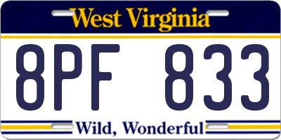 WV license plate 8PF833