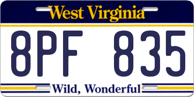 WV license plate 8PF835