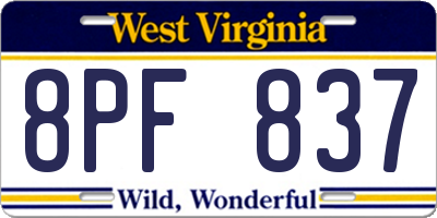 WV license plate 8PF837