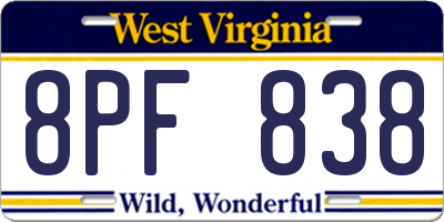 WV license plate 8PF838