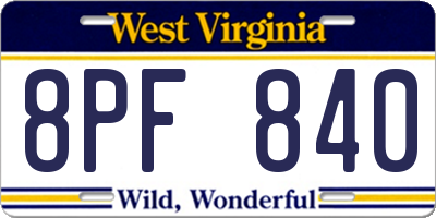 WV license plate 8PF840