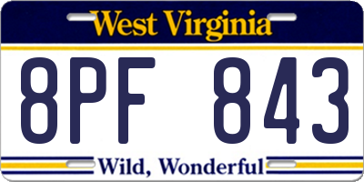WV license plate 8PF843