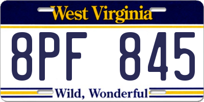 WV license plate 8PF845