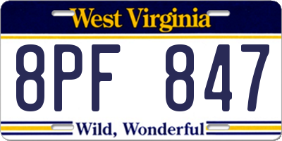 WV license plate 8PF847