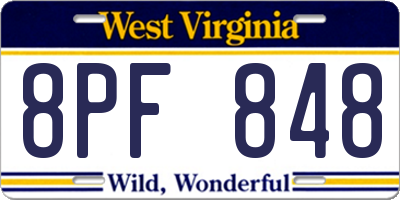WV license plate 8PF848