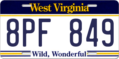WV license plate 8PF849