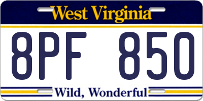 WV license plate 8PF850