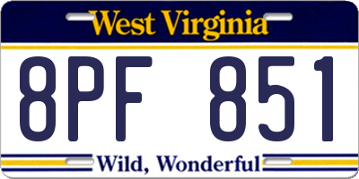 WV license plate 8PF851
