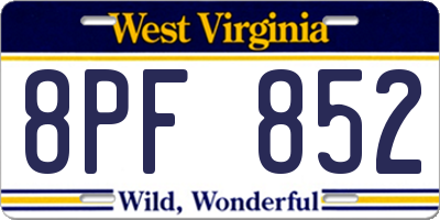 WV license plate 8PF852