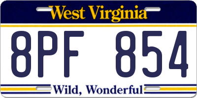 WV license plate 8PF854