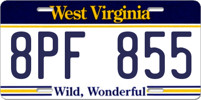 WV license plate 8PF855