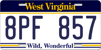 WV license plate 8PF857