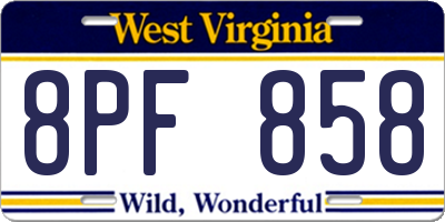 WV license plate 8PF858