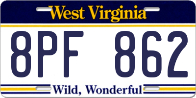WV license plate 8PF862
