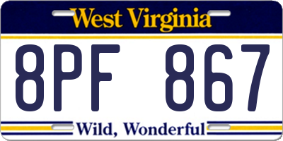 WV license plate 8PF867