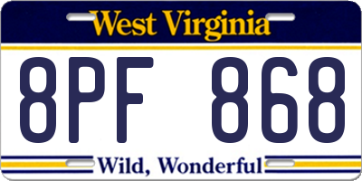 WV license plate 8PF868