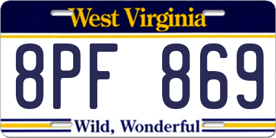 WV license plate 8PF869