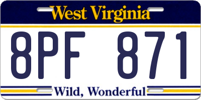 WV license plate 8PF871