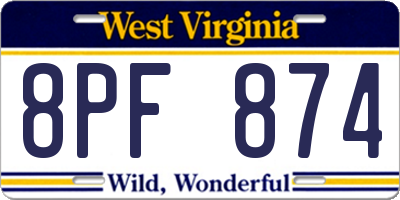 WV license plate 8PF874