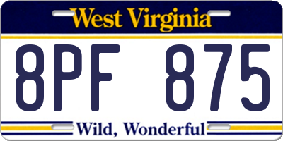 WV license plate 8PF875