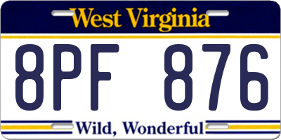 WV license plate 8PF876