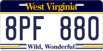WV license plate 8PF880