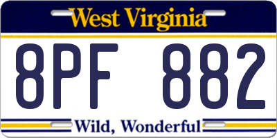 WV license plate 8PF882