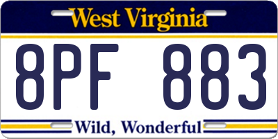 WV license plate 8PF883