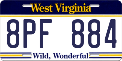 WV license plate 8PF884
