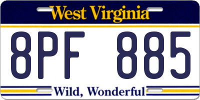 WV license plate 8PF885