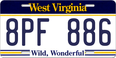WV license plate 8PF886