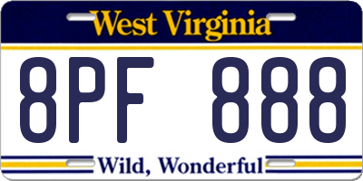 WV license plate 8PF888