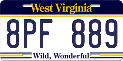 WV license plate 8PF889