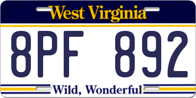 WV license plate 8PF892