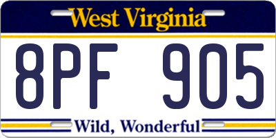 WV license plate 8PF905