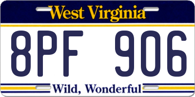 WV license plate 8PF906