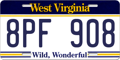 WV license plate 8PF908