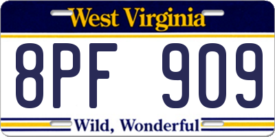 WV license plate 8PF909