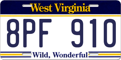 WV license plate 8PF910