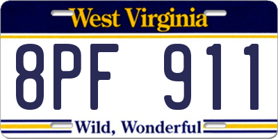 WV license plate 8PF911