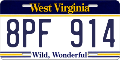 WV license plate 8PF914