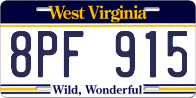 WV license plate 8PF915