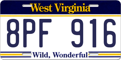 WV license plate 8PF916