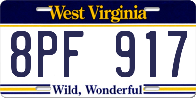 WV license plate 8PF917