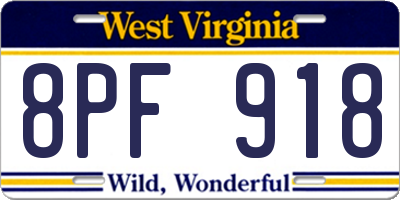 WV license plate 8PF918