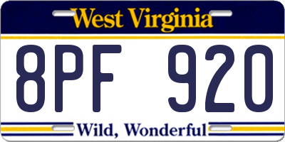 WV license plate 8PF920