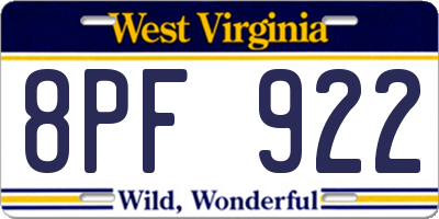 WV license plate 8PF922